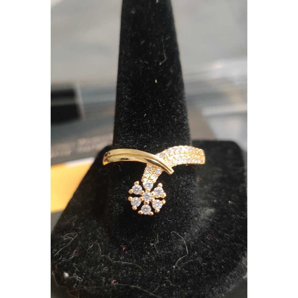 Gold Tone Floral Bypass Ring Clear‎ Pave Cubic Zirconia Flower Statement Ring